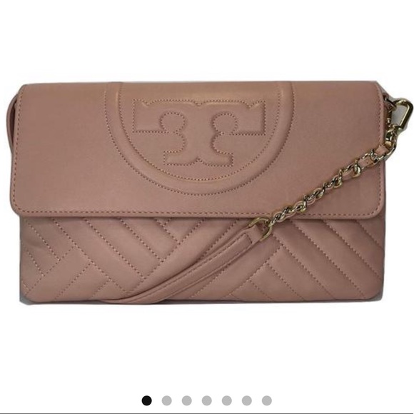 NWT Tory Burch Alexa clutch in dark pink quartz